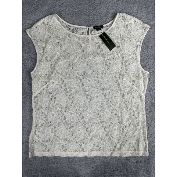 Eddie Bauer Women's Fairy Whimsy Feminine Sheer Lace Cap Sleeve Top XL Cream - Picture 1 of 13